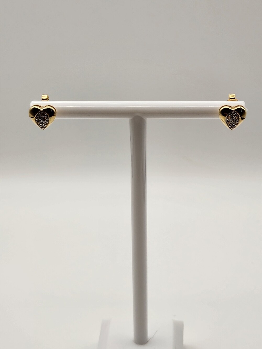 14K Yellow Gold Genuine Diamond Heart Stud Earrings Two Tone 2g